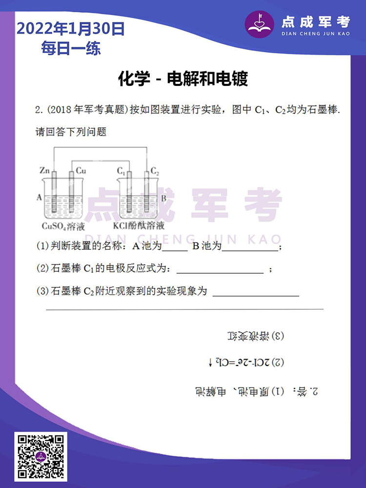 2022年1月30日每日一练｜化学-电解和电镀