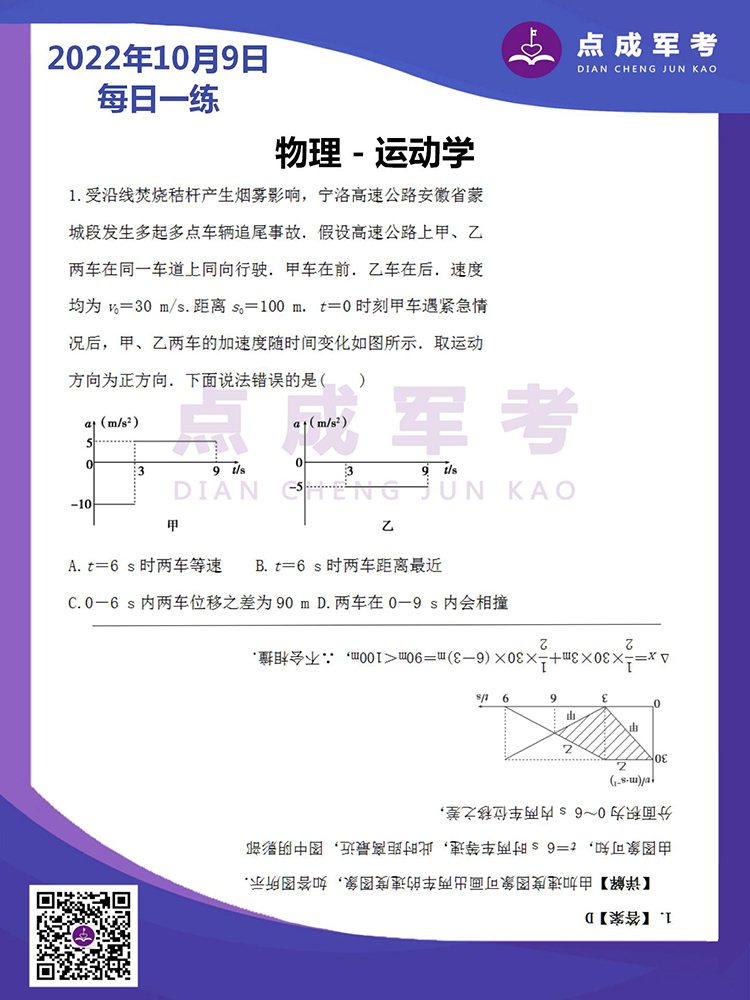  2022年10月9日每日一练｜物理-运动学